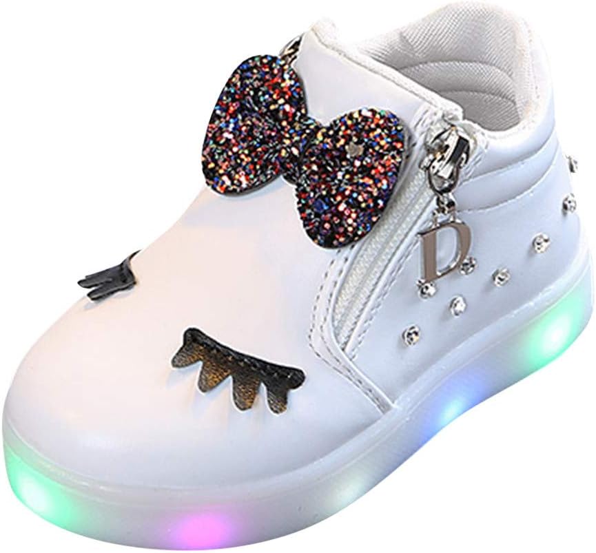 Infant Girls LED Crystal Boots Toddler Luminous Zipper High Top Sport Shoes Bowknot Pearl Water Proof Shoes