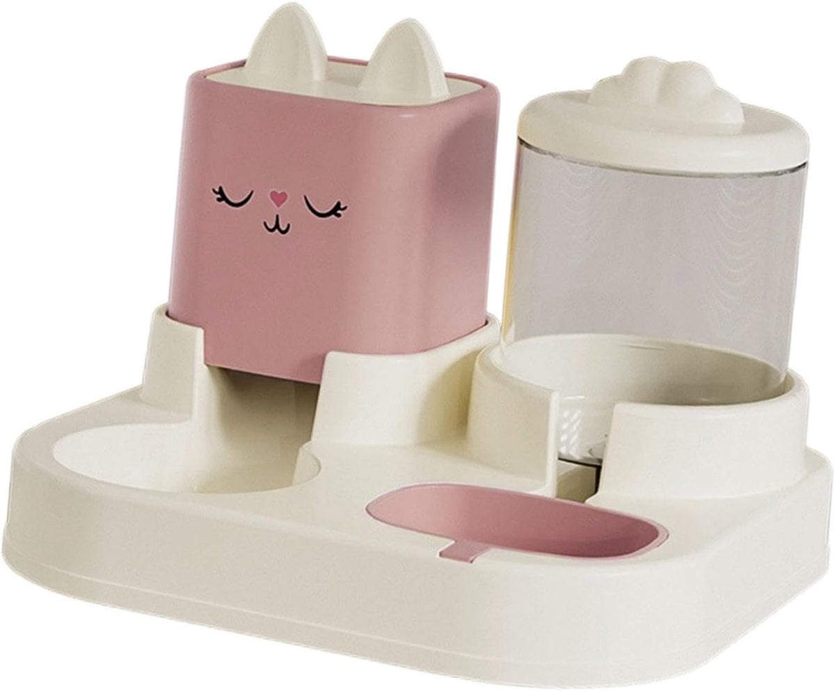 2 in 1 Automatic Cat Feeder Waterer, Pet Food Bowl with Water Dispenser, Food Bowl with Anti Slip Base for Indoor