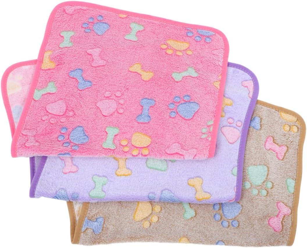 Toyvian 3pcs Soft Pet Blanket Warm Fleece Dog and Cat Blankets Cute Patterns for Small Pets for Puppy and Kitten Beds