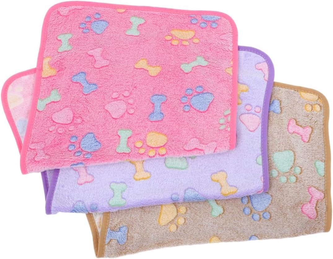 BESPORTBLE Cute Print Puppy Pet Blankets 3pcs Washable Fleece Blankets for Dogs and Cats Soft and Fluffy for Bed