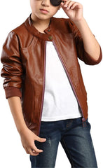 Toddler Kids Little Boys Long Sleeve Outerwear Thick Fleece Lined Faux Leather Zipper Jacket Spring Autumn Boy Coat
