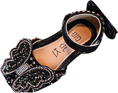 Summer Girls Dance Shoes Princess Dress Performance Shoes Ribbon Pearl Rhinestone Bow Flat Girls Booties Size 4