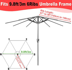 Patio Umbrella Replacement Canopy 6.5/8.9/9.8ft,Umbrella Canopy for 6 Ribs,Replacement Top Garden Parasol Sunshade Cover for Garden Patio Yard Beach Pool Market Table
