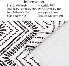 MulYeeh 17.5'' x 118'' Adhesive Peel and Stick Paper Herringbone Black White Wallpaper Removable Wall Covering Prepasted Decorative