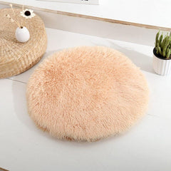 Round Pet Dog Bed Mat Long Plush Soft Fluffy Pet Cushion Cats Bed Blanket Pad for Small Dogs Sleeping Medium Large Supplies Cats(40cm,White)