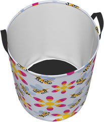 Cute Bee Flower Laundry Hamper Circular Laundry Basket Bin Dirty Clothes Bag Storage Basket Small