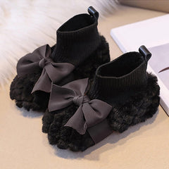Fashion Autumn And Winter Girls Boots Flat Soft Bottom Non Slip Cute Plush Warm Comfortable And Bow Toddler Fall Boots