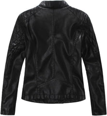 LJYH Girls Faux Leather Quilted Shoulder Motorcycle Jackets Kids Spring Moto Biker Coats Black 7/8 Years Boys Spring Faux Leather Moto Jackets Kids Zipper Fall Coats Outerwear 7-8yrs 130cm