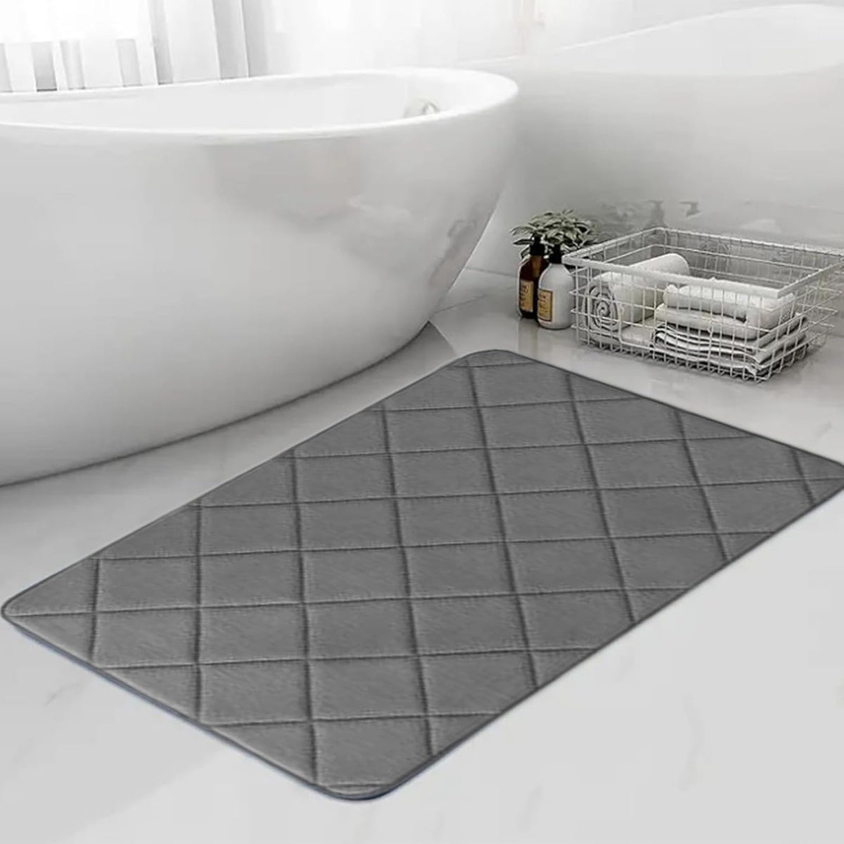 Soft Absorbent Bath Mat Velvet Fleece Kitchen Floor Mats Bathroom Rug Nonslip Toilet Rugs Rectangle Bathroom Rugs Toilet Mats for Bathrooms Thickmachine Washable Toilets Rug Gray