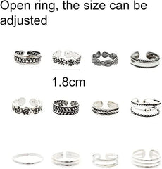 Vintage Fashion Rings for Women,12 pcs/Pack Toe Rings Open Design Adjustable Unisex Joint Ring Fashionable Accessory for Party Birthday Holiday Wedding Jewelry Gift 12 pcs
