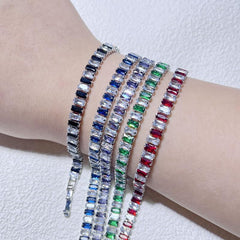 European and American White Room Green Zircon Bracelet 2.5 * 5mm Rectangular Full Diamond Tennis Ball Non Fading Women's Versatile Bracelet