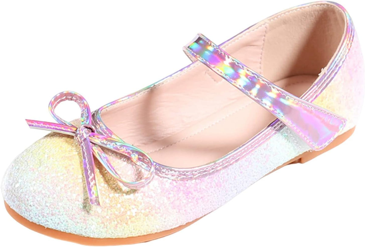Girls Mary Jane Shoes Flat Princess Shoes Bowknot Pearl Children Soft Sole Leather Shoes Wedding Party Dress Shoes (Pink, 2 Big Kids)