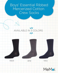 MeMoi Boys' Essential Ribbed Mercerized Cotton Crew Socks