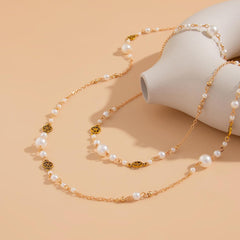 Long Layered Pearl Lariat Necklace Sweater Chain Boho Statement Jewelry for Women