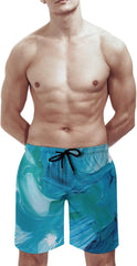 Men's Swim Trunks Blue Oil Paint Texture Beach Shorts Quick Dry Summer Bathing Suit Swimwear Beachwear with Pockets