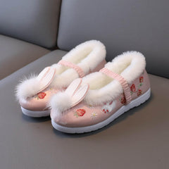 EnJoCho Wool Boots Girls Cloth Shoes for Toddler Gilrs Rubber Sole Warm Shoes Winter Snow Boots Embroidery Print Shoes