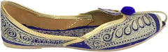 Women's Blue Wedding Flats, Size 7.5, Traditional, Classic, Embroidery, Peep Toe, Leather and Fabric, Moderate Cushioning, Adult Women, Traditional Fashion Enthusiasts, Casual Wear Lovers