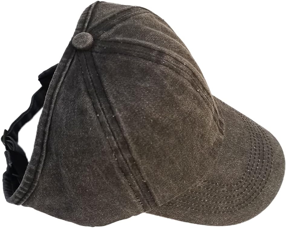 Distressed-Washed Ponycap Messy High Bun Ponytail Adjustable Cotton Baseball Cap Hat Half-Empty Top Sunshade Baseball Cap
