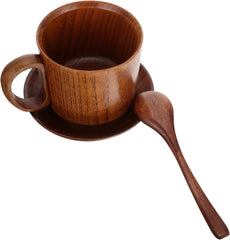 IMIKEYA Wooden Mug Set Sour Jujube Design Coffee Cup Milk Cup Modern Saucer for Housewarming