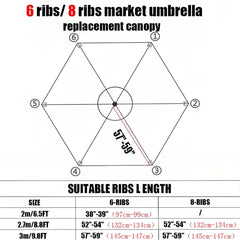 Patio Umbrella Replacement Canopy 6 Ribs/8 Ribs, Cantilever Umbrella Replacement Cloth, Garden Parasol Canopy Cover Replacement Parasol Fabric Cover