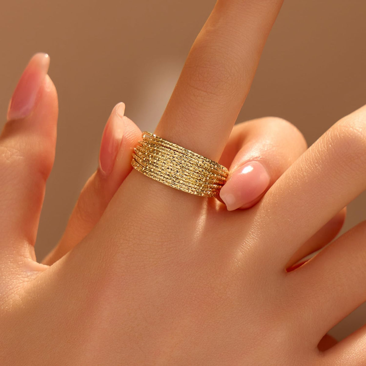 1PC Gold Plated Ring for Women, Multi-Layered Coiled Ring, Fashionable Stackable Jewelry, Non Tarnish Gold Rings for Women, Suitable for Everyday Wear or Special Occasions