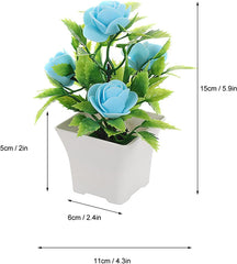 Artificial Flowers Potted Fake Rose Potted Plant with Plastic Pots Artificial Small Potted Foam Flowers Faux Potted Flowers for Indoor Living Room Table Kitchen Office Decor