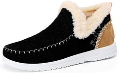 Women Winter Plush Lined Flat Shoes Comfy Orthopedic Arch Support Outdoor Walking Short Boots Non Slip Fuzzy Cozy Booties (7.5,Black)