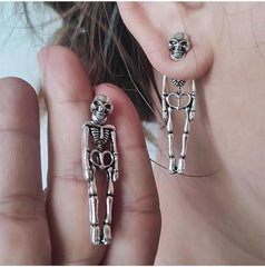 2pcs Gothic Skull Faux Human Skull Bone Drop Earrings Stud Earrings Halloween For Women Suitable For Halloween Party