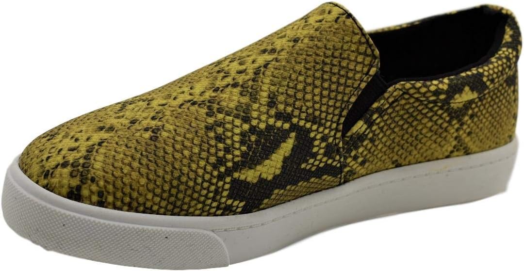 Soda Reign Slip-On Sneakers for Women, Size 6, Mustard Python
