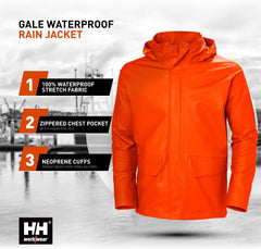 Helly-Hansen Workwear Gale Men’s Waterproof Rain Jacket - Heavy-Duty PU Polyester Windbreaker - Packable Hood & Hem