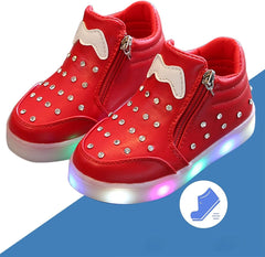 Walking Shoes for Little Girls Street Fashion Leather Sneakers ?aterproof Pearl Zipper Non-Slip Athletic Shoes