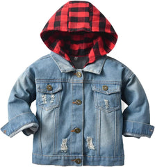 Joe Wenko Boys Girls Kids Hooded Denim Jacket Teens Jean Jacket with Hood