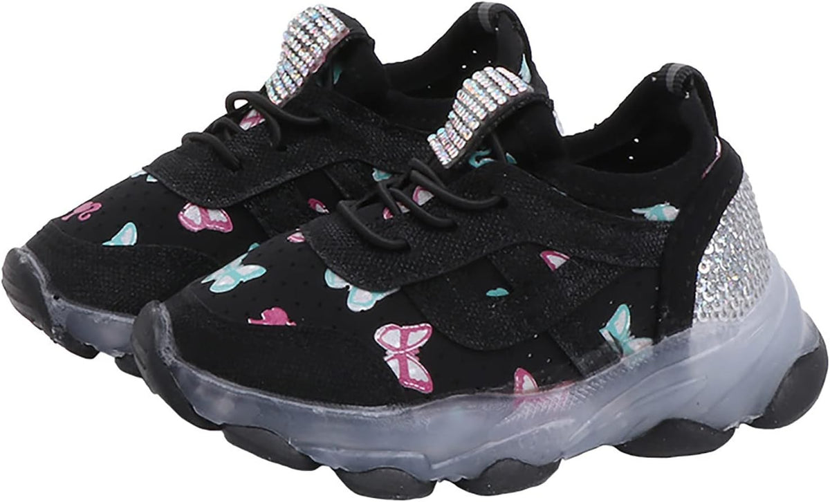 Boys Girls LED Sneakers Children Butterfly Print Lacing Breathable Soft Shoes Light Luminous Sport Shoes