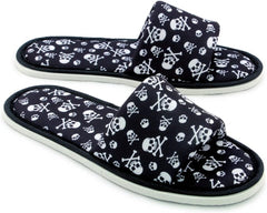 CHOCHILI Men Danger Skull Open Toe Home Kitchen Garage Slippers Black and White Silent Walk Lightweight for Male Adult Size 8.5 to 9.5