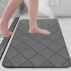 Soft Absorbent Bath Mat Velvet Fleece Kitchen Floor Mats Bathroom Rug Nonslip Toilet Rugs Rectangle Bathroom Rugs Toilet Mats for Bathrooms Thickmachine Washable Toilets Rug Gray