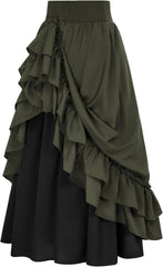 Scarlet Darkness Victorian Maxi Skirt for Women Renaissance Long Double-Layer Ruffle Skirt