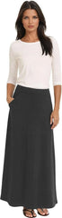 Baby'O Women's Stretch Cotton Knit Western Style A-Line Maxi Skirt with Jeans-Style Front Pockets