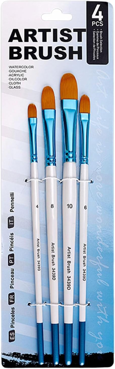 4PCS Wood Handle Paint Brush Nylon Bristle Paint Brush for Gouaches Watercolor Oil Acrylics Face and Body Painting