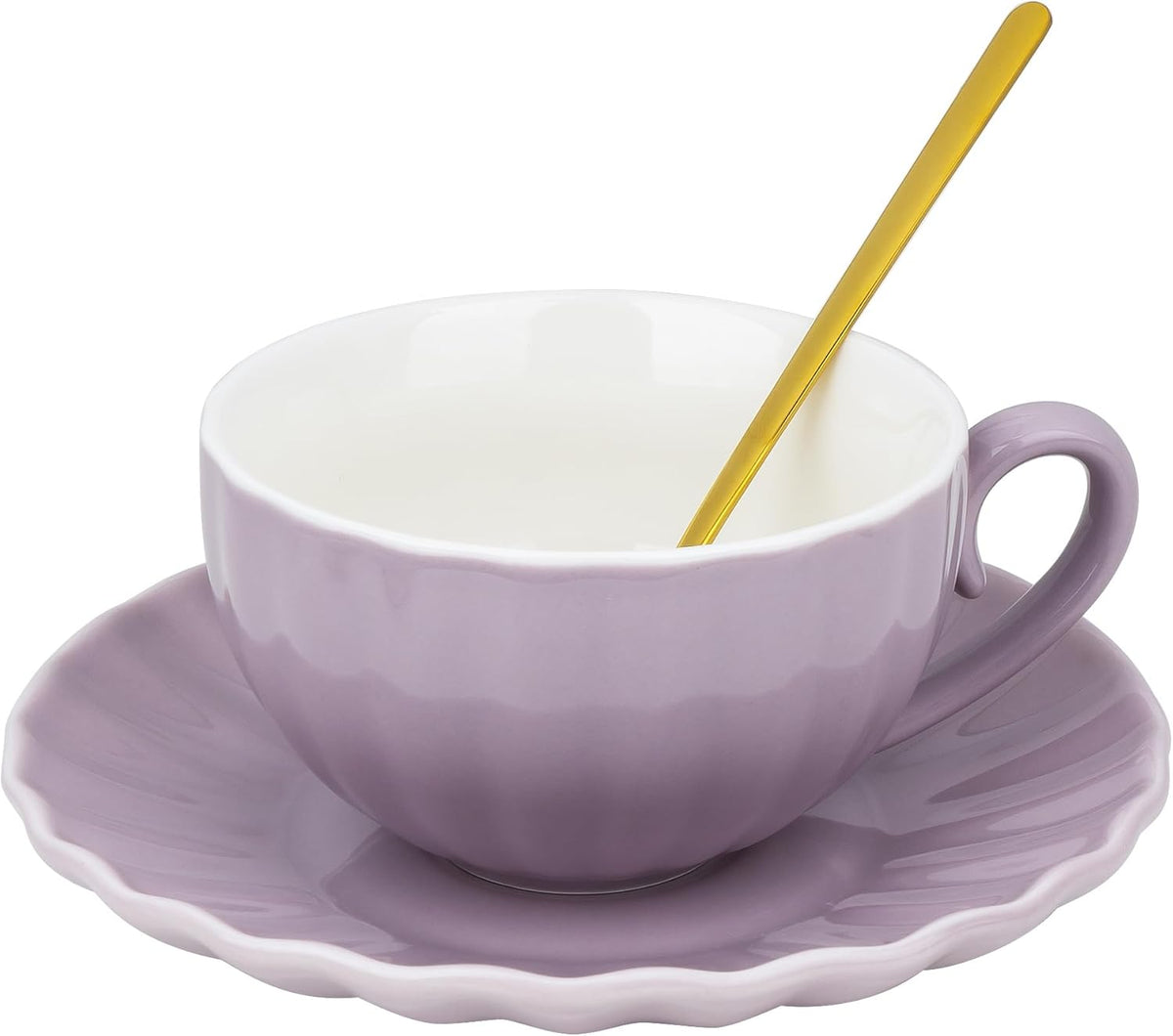 Purple Ceramic Coffee & Tea Cup Set with Saucer & Spoon - Elegant Home, Cafe & Restaurant Tableware for Daily Use