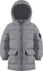 HILEELANG Kids Boy Girl Puffer Jacket Coat Hood Mid Length Light Weight Warm Insulated Padded Winter Outwear