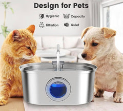 Cat Water Fountain Stainless Steel: 108oz/3.2L Fountain for Drinking- Pet Water Fountain for Cats Inside - Automatic Water Dispenser Bowl - Cat Feeding & Watering Supplies