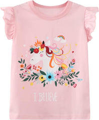 HILEELNAG Girls' Tees Short Sleeve Cotton Casual Graphic T-Shirts Easter Summer Tops 3Packs