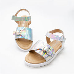Toddler Sandals Girl Children Thick Sole Gradient Sandals Fashion Soft Beach Shoes Little Girls Sandals Sandals Wear (Silver, 13.5 Little Child)