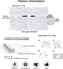 White Brick Wallpaper 17.7" x 118" Peel and Stick Wallpaper Faux Brick Paper Backsplash Stick and Peel Christmas Decor