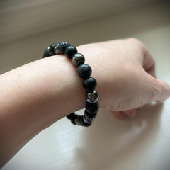 Zodiac Obsidian Bracelet – Handmade Unisex Lava Stone Beaded Wristband – Adjustable Retro‑Style Gift for Astrology Lovers