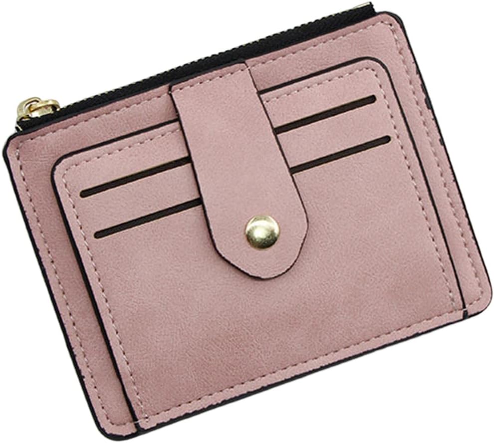 Men Women Front Pocket Wallet, Multi-slots Credit Card Holder Purse, Faux Leather Wallet Coin Pouch, Minimalist Money Clip Wallet for Id Window and Credit Business Occasion Pink