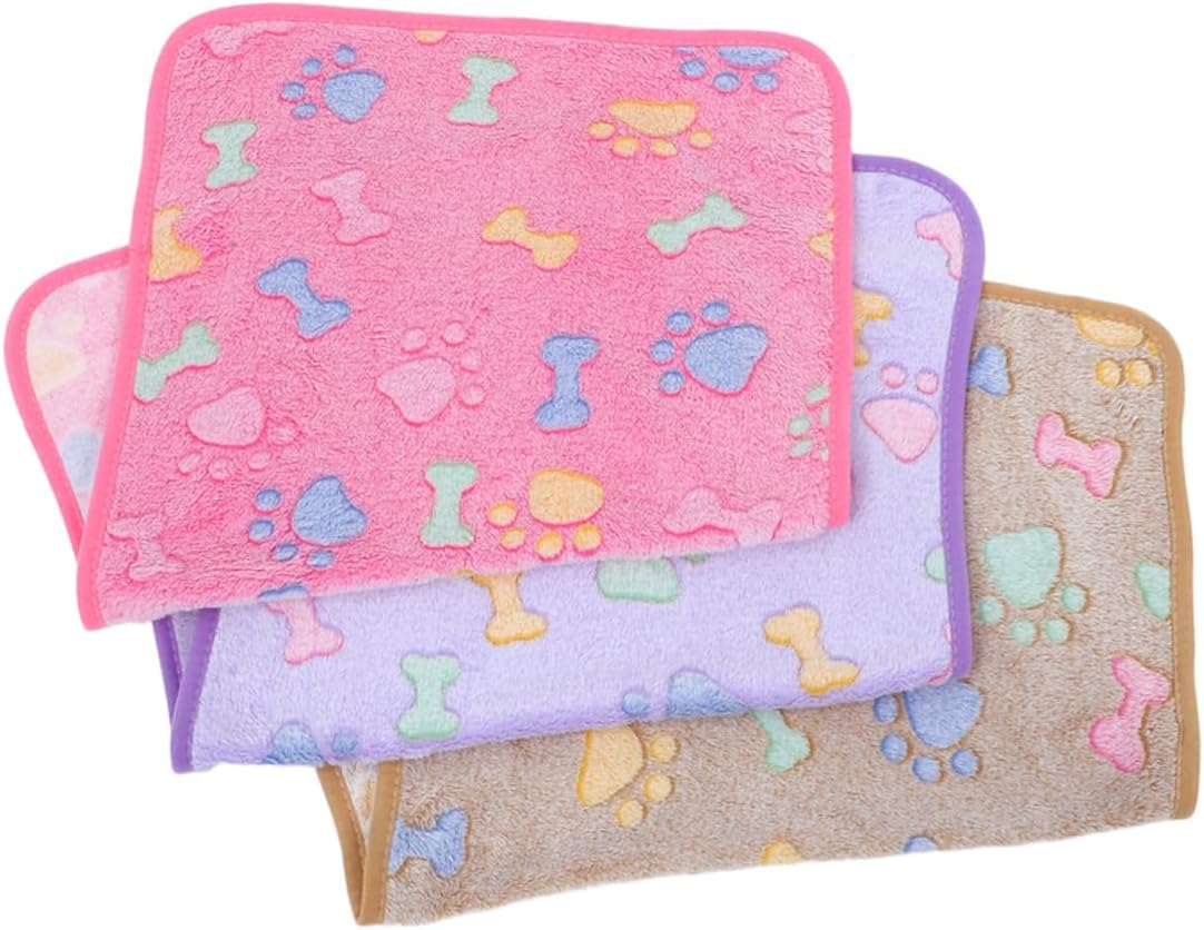 VOSAREA 3pcs Fleece Pet Blanket for Small Dogs and Cats Cute Cartoon Design Quick-Drying Soft Material for Bed Sofa Car and Travel