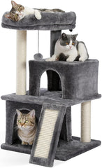 33.8 Inch Large Cat Tree Condo with Sisal Scratching Posts Perches Houses, Double Room Cat Tower Furniture Kitty Activity Center Kitten Play House (Grey2)