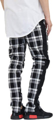 AIRNINE Men's Premium Twill Stretch Plaid Track Ankle Zip Jogger Pants S-5XL