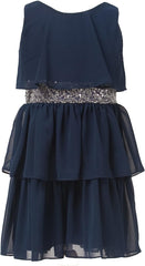 Sweet Kids iGirlDress Girls New Sequin Belted Tripple Tiered Chiffon Party Dress